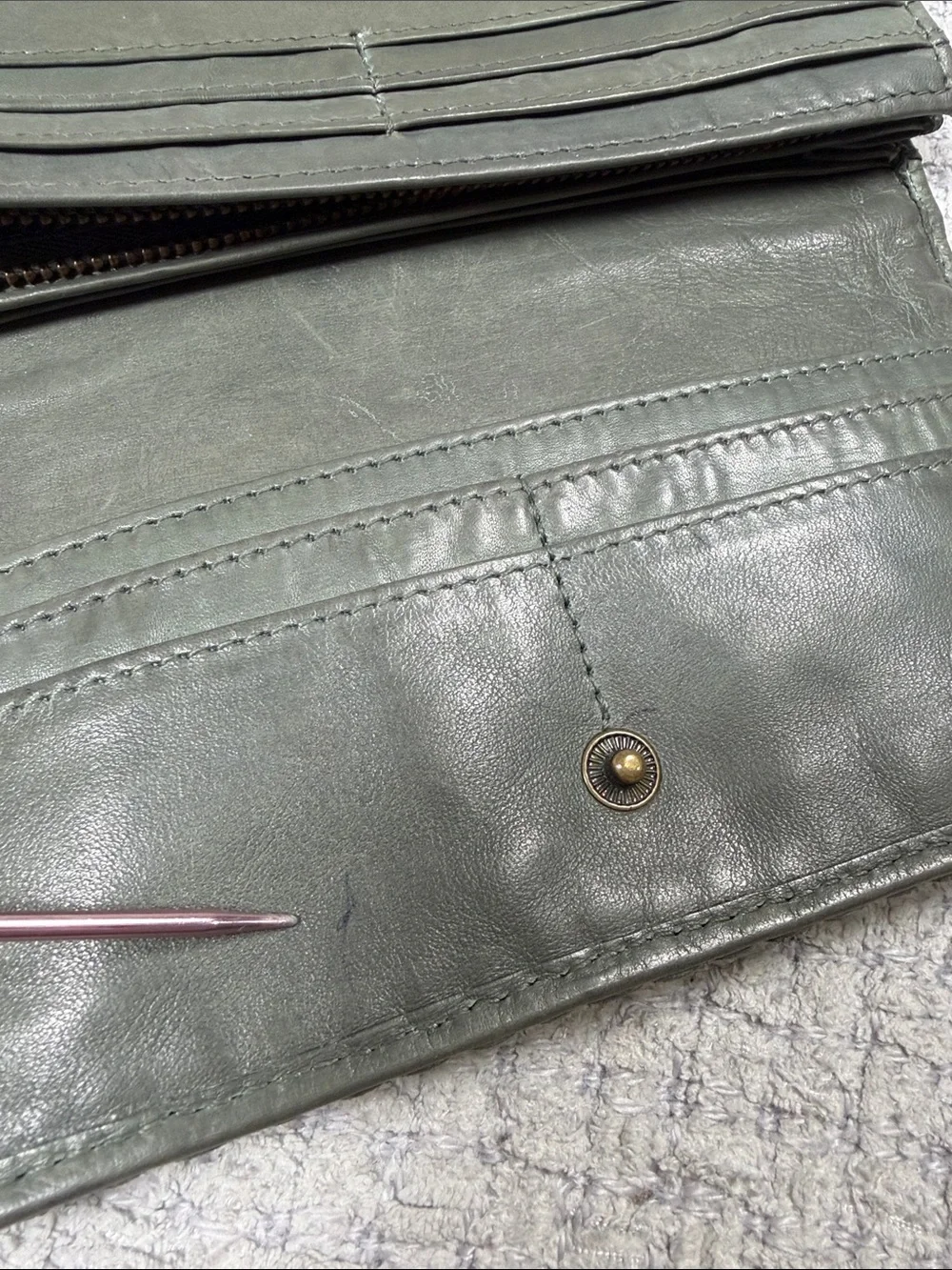 Vintage Leather Embellished Leather Wallet Green Mandala Braided